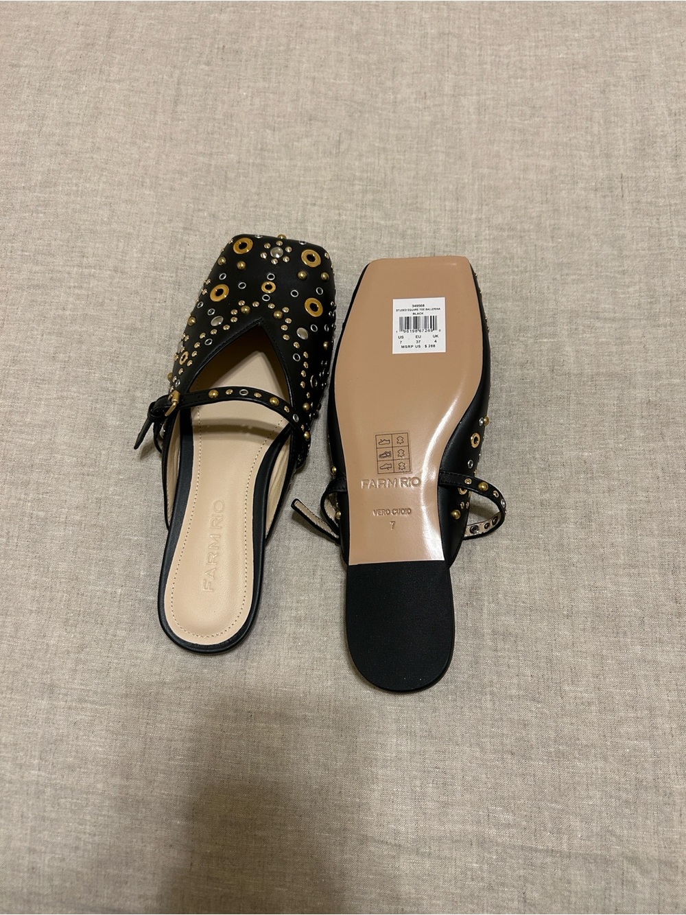 FARM RIO Black Studded Eyelet Mule Slides - Picture 2 of 3